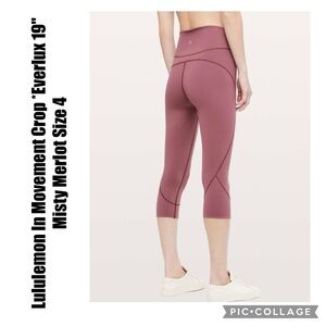 Lululemon In Movement Crop *Everlux 19" Misty Merlot Size 4